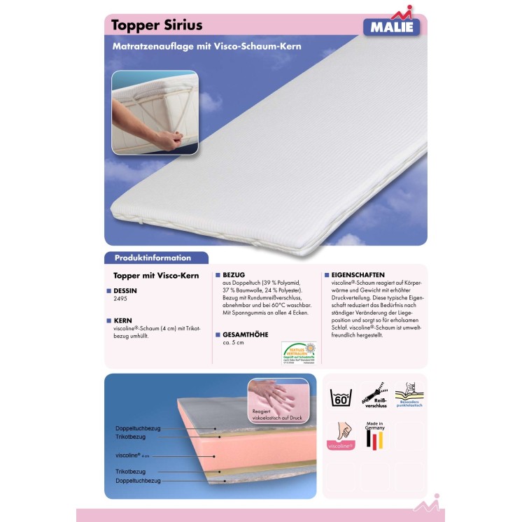 Malie Visco- Topper SIRIUS, 90x200 / 8 cm