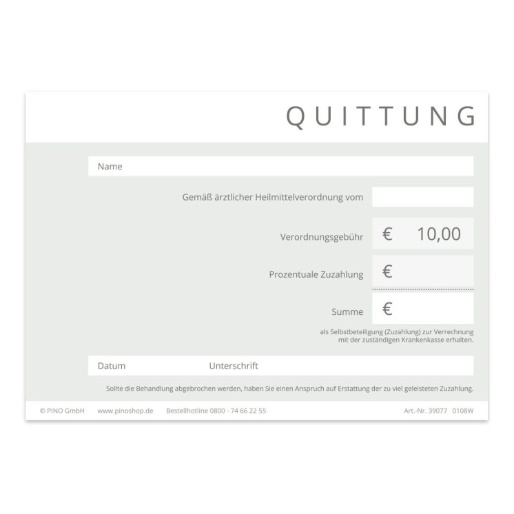 Pino Zuzahlungsquittung A6, mit Verordnungsgebühr, 500 Blatt