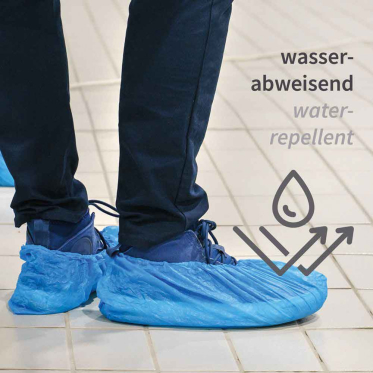HYGOSTAR Überschuhe CPE 1×100 Stk – lebensmittelecht, wasserdicht, CE‑PSA