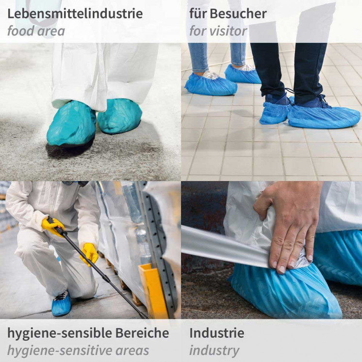 HYGOSTAR Überschuhe CPE 1×100 Stk – lebensmittelecht, wasserdicht, CE‑PSA